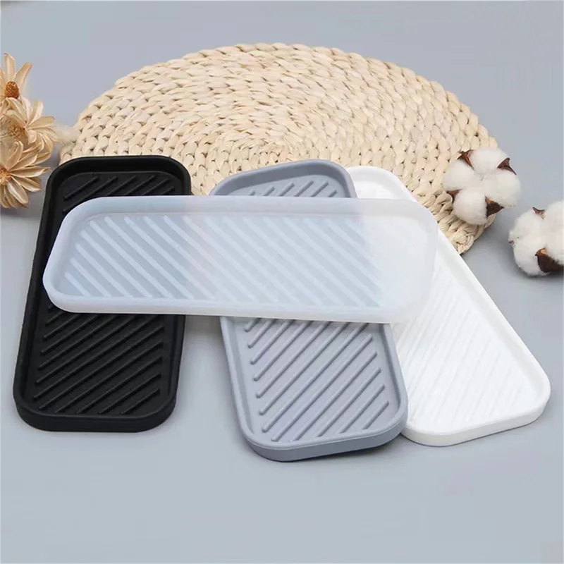 Countertop Silicone Tray Kitchen Seasoning Bottles Storage Tray Bathroom Soap Dish Dispenser Toiletries Drain Pad Organizer