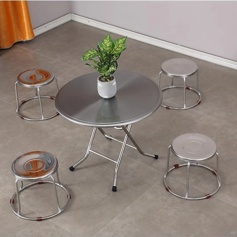طاولة قابلة للطي من الفولاذ المقاوم للصدأ، طاولات طعام خارجية سميكة، قهوة مستديرة مدمجة