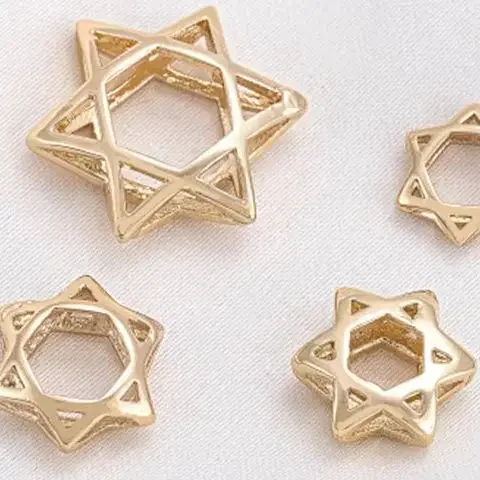 14K Gold-Plated Hexagonal Star Bead Ring Handmade Beaded Partition for DIY Bracelet Necklace Accessories Hollowed out Design