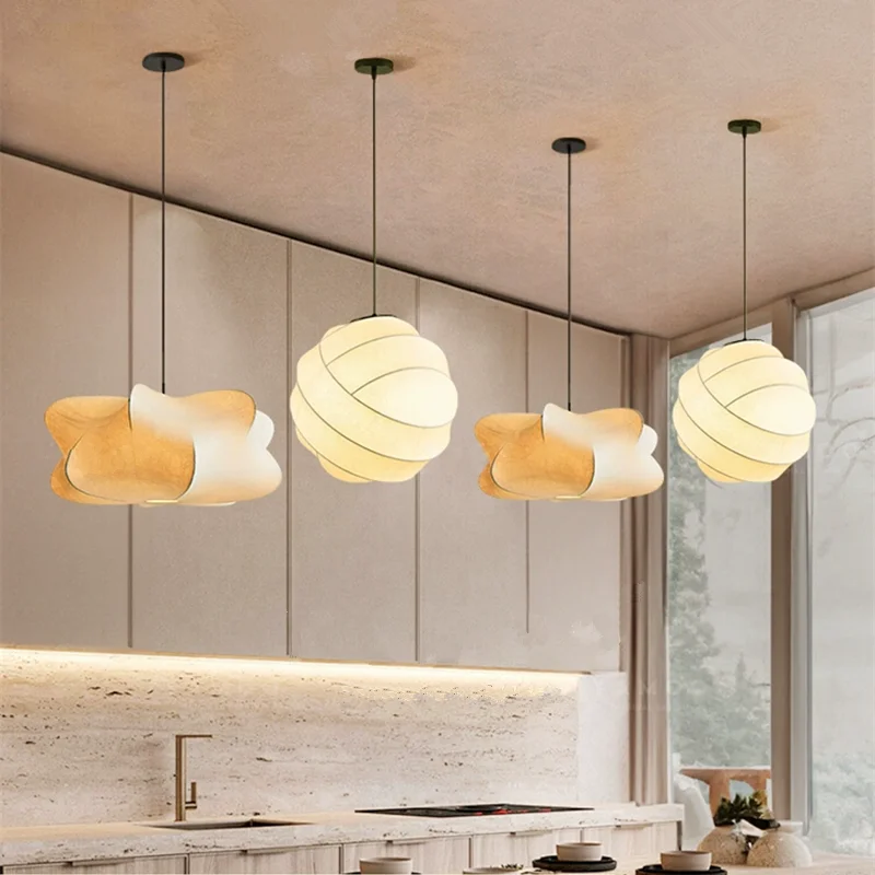 

West Elm Cirrus Pendant lamp Dark Bronze White japanese style light Minimalist silk lantern Home Bedroom Restaurant lighting