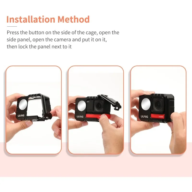 Sports Camera Cage with Dual Cold Shoe Mounts Selfie Mirror Protective Frame Camera Cage Accessories for Insta360 ONE RS