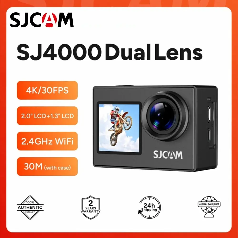 SJCAM SJ4000 듀얼 스크린 4K 액션 카메라, 30M 방수, 손떨림 방지 HD 스포츠 비디오 액션 카메라, 오토바이 자전거 헬멧 