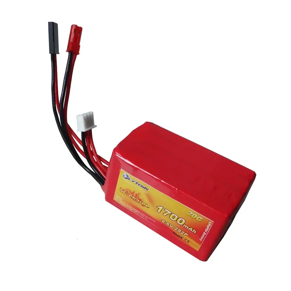 Flytown 6.6V 2S 1700mAh 20C LiFePO4 Receiver Pack RX Battery With JST Connector and Futaba Plug