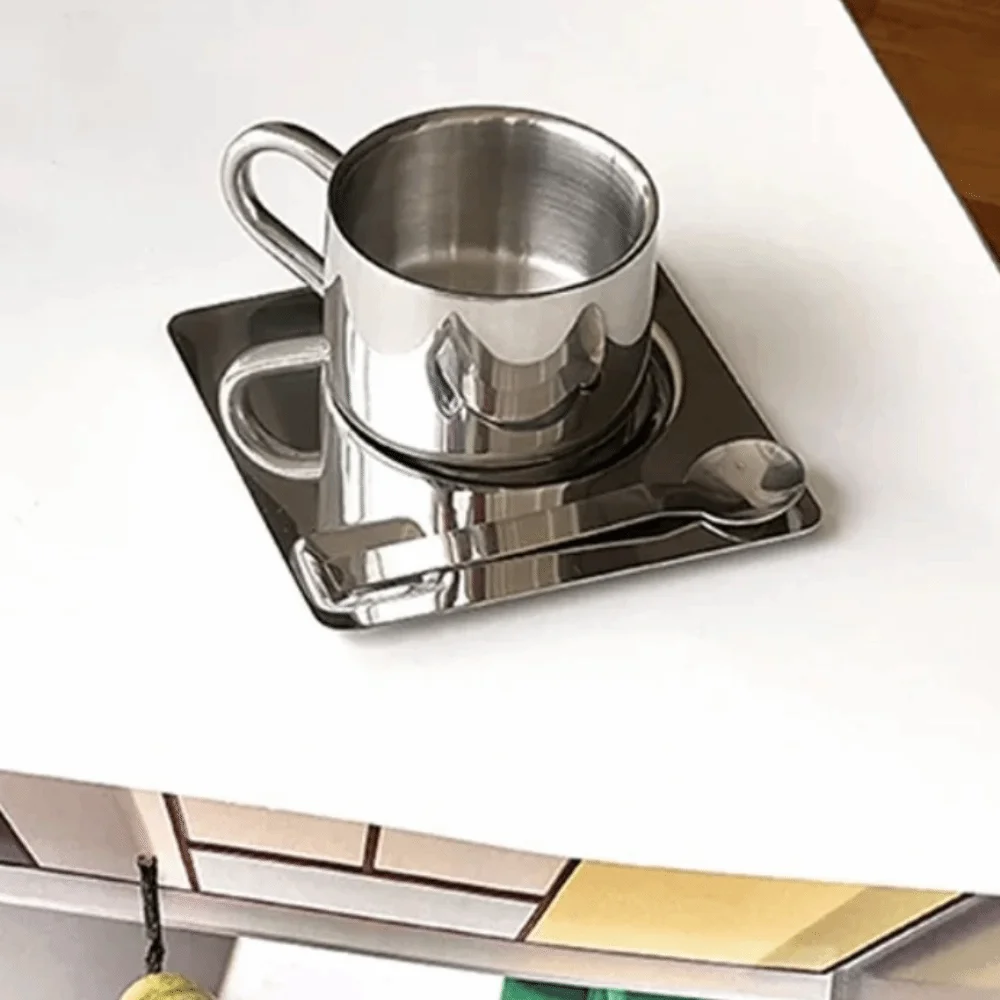 High-end 304 Stainless Steel Coffee Cup Set Minimalist Drop-resistant Coffee Mug with Spoon Heat Resistant Water Cup Cafe