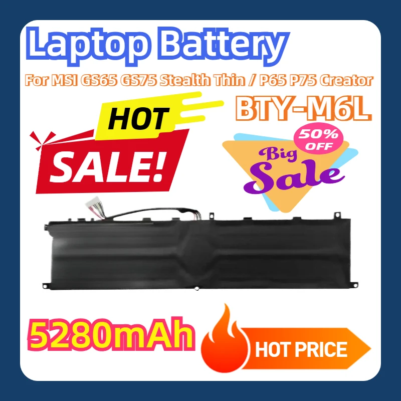 

For MSI GS65 GS75 Stealth Thin / P65 P75 Creator / PS63 Modern / Prestige 15 A10SC /Creator 17 A10SGS NEW BTY-M6L Laptop Battery