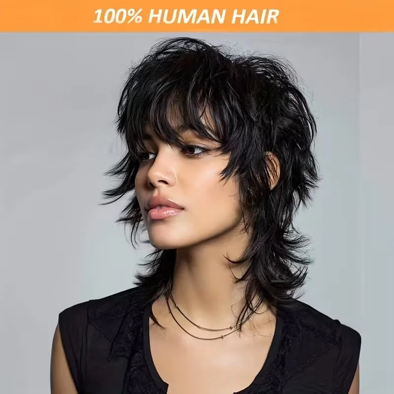 Layered Pixie Wigs Human Hair For Women Full Machine Made Natural Realistic Tangle Free Short Wig Breathable Cap Soft Texture