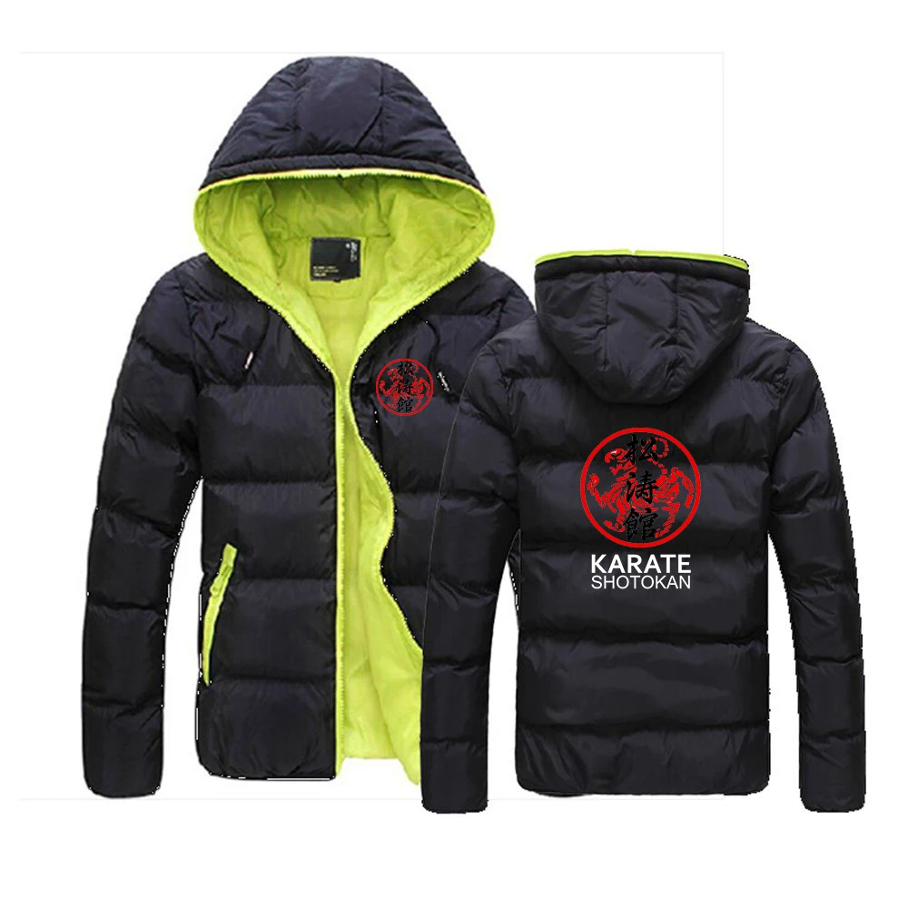 

2024 Autumn Winter Men's Shotokan Karate Logo Print Fashion Color Collision Design Cardigan Zip Cold Prevention Warm Down Jacket