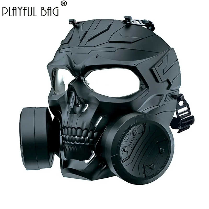 Mechanical Skull Dual Fan Tactical Protective Mask Airsoft Paintball Outdoor CS Game Gas Mask Breathable Gear Cosplay QG232S