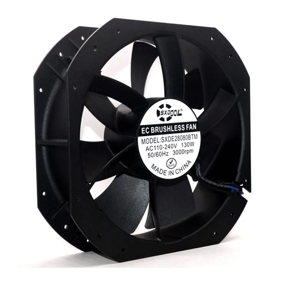 EC motor AC fan 280mm 1150CFM 110-240V dual ball bearing energy saving only 130W  Cabinet cooling 280*80mm 　