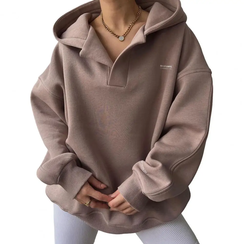 

2024 Spring Women Hoodie Hooded Long Sleeve V-neck Warm Sweatshirt Female Summer New Trendy Korean Ladies Clothes