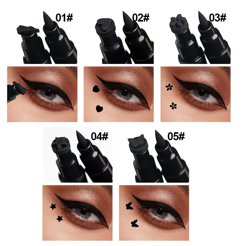 Double Ended 2 In 1 Star Seal Eyeliner Pen Star Moon Stamp Long-Lasting Waterproof Black Liquid Eye Liner Pencil Eyes Makeup Cos