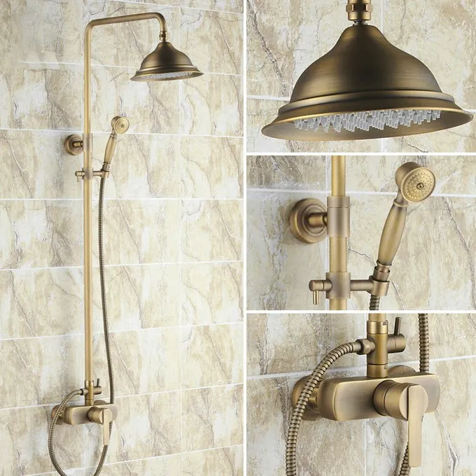 

Bathroom Faucet Set Rainfall/Handheld Shower Hot And Cold Water Tap Kit Wall Mounted Retro Brass Washroom Mixer Tap Drs171