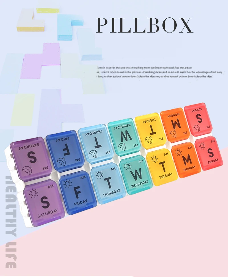 Weekly Pill Box Double Rows Moisture-proof Tablet Box Drop Resistance Detachable Tablet Dispenser with 7 Days Medicine Box