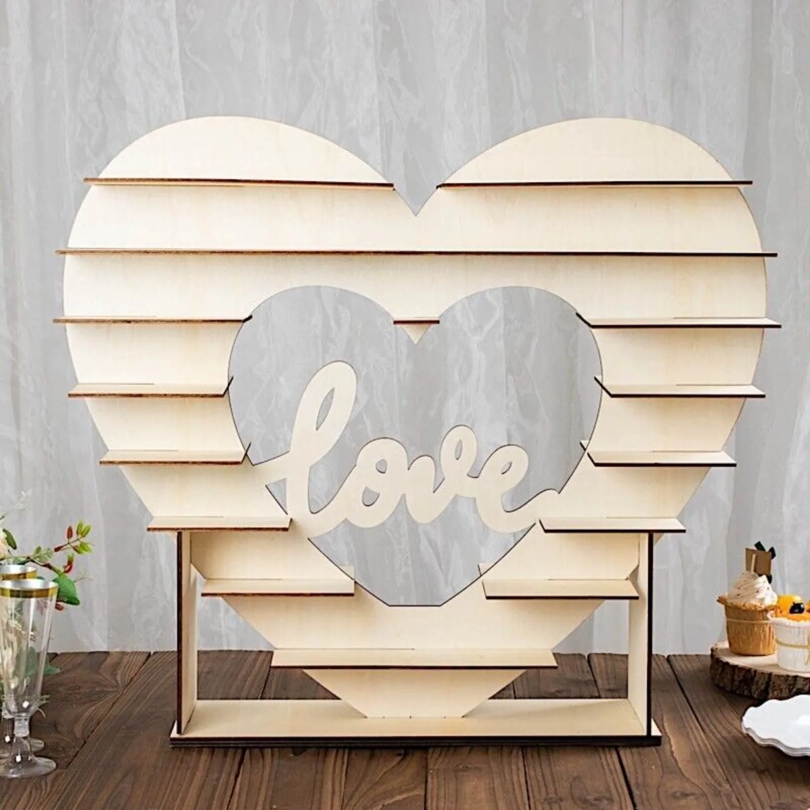 

US 26 in Natural 8 Layer Double Sided Wooden Heart Cupcake DESSERT STAND Events