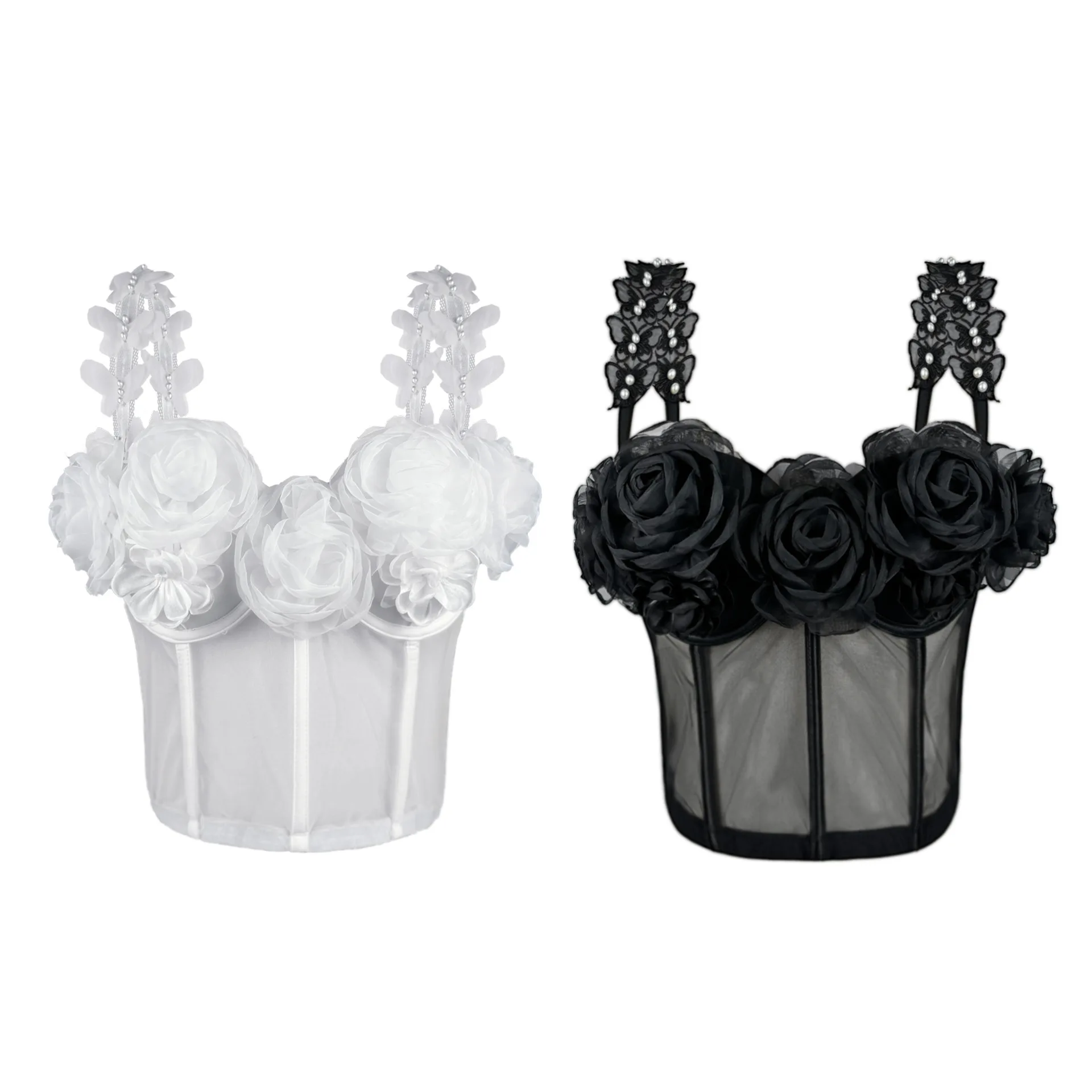 سترة بروتيل بتصميم زهرة اللؤلؤ ثلاثية الأبعاد للنساء ملابس خارجية بدون حمالات على شكل هيكل السمكة #5