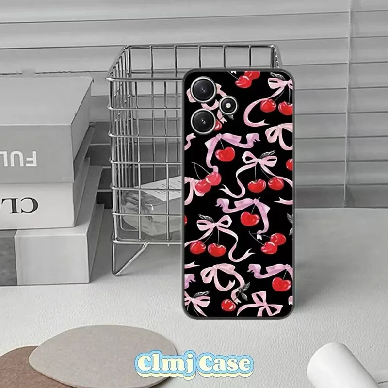 Clmj Cherry Bow Phone Case For Xiaomi 13 11 Pro 14T POCO X3 X5 X6 M3 M5 M4 F4 F5 Redmi 14C 12 13C 11 10 Note 11 5G 12S 13 Pro