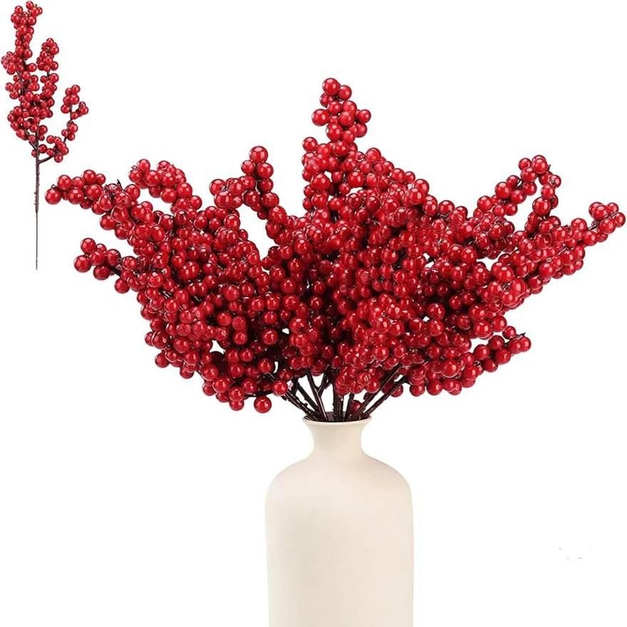 Artificial Plants Holly Little Red Fruit New Year Christmas Home Vase Outdoor Garden Festival Party Wall Wedding Decor DIY Gifts