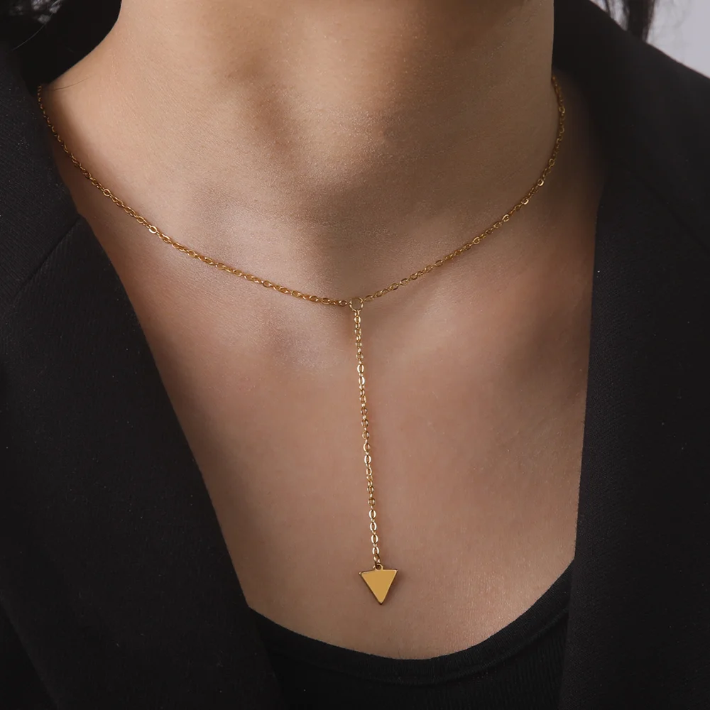 Cazador Gold Color Geometric Triangle Pendant Necklaces for Women Stainless Steel Jewelry Long Chain Necklace Mother Day Gift