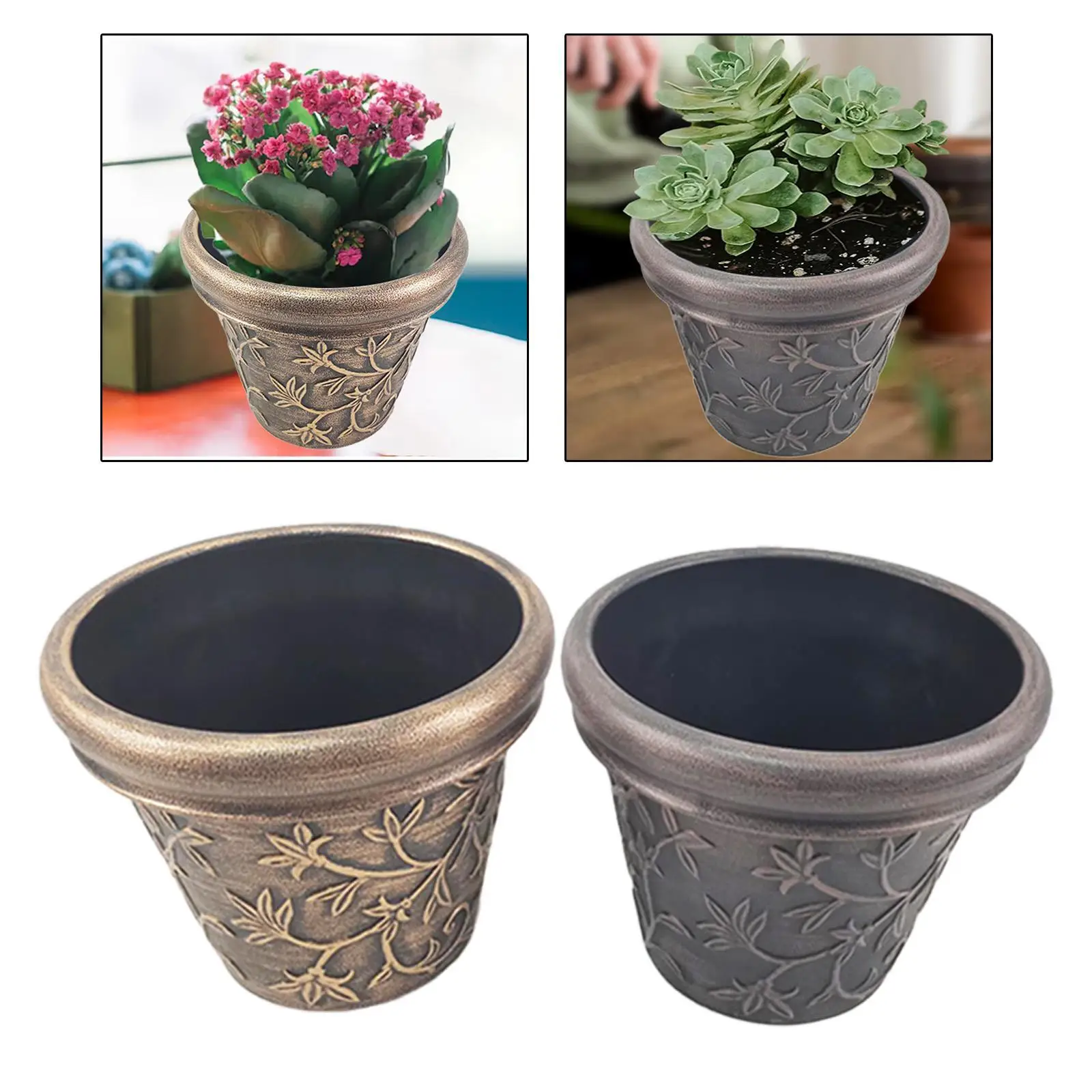 Vine Pattern Rustic Planter Flower Pot Lightweight Flowerpot Retro Decorative Greek Style Plant Pot for Balcony Garden Patio