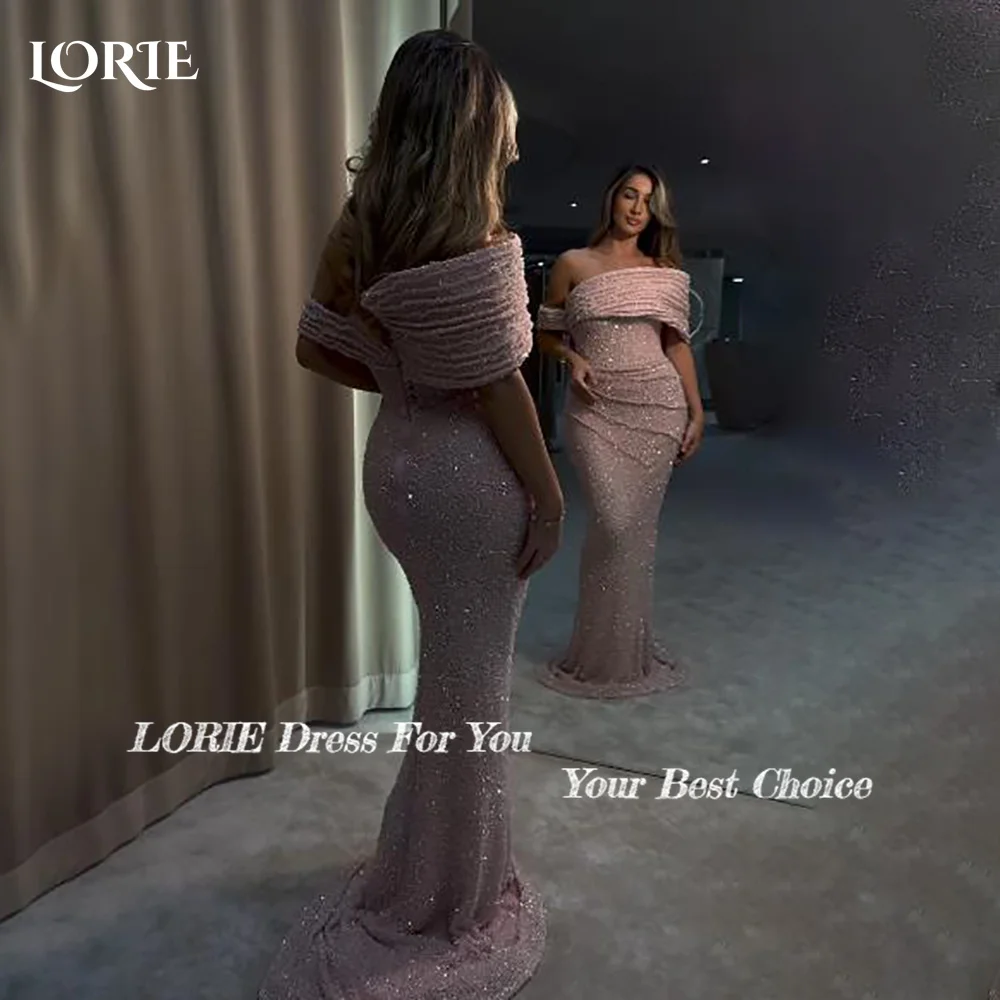 LORIE Off Shoulder Mermaid Evening Dresses Sequins Shiny Sparkly Sweetheart Evening Dress Saudi Party Prom Dress  Customized image 2