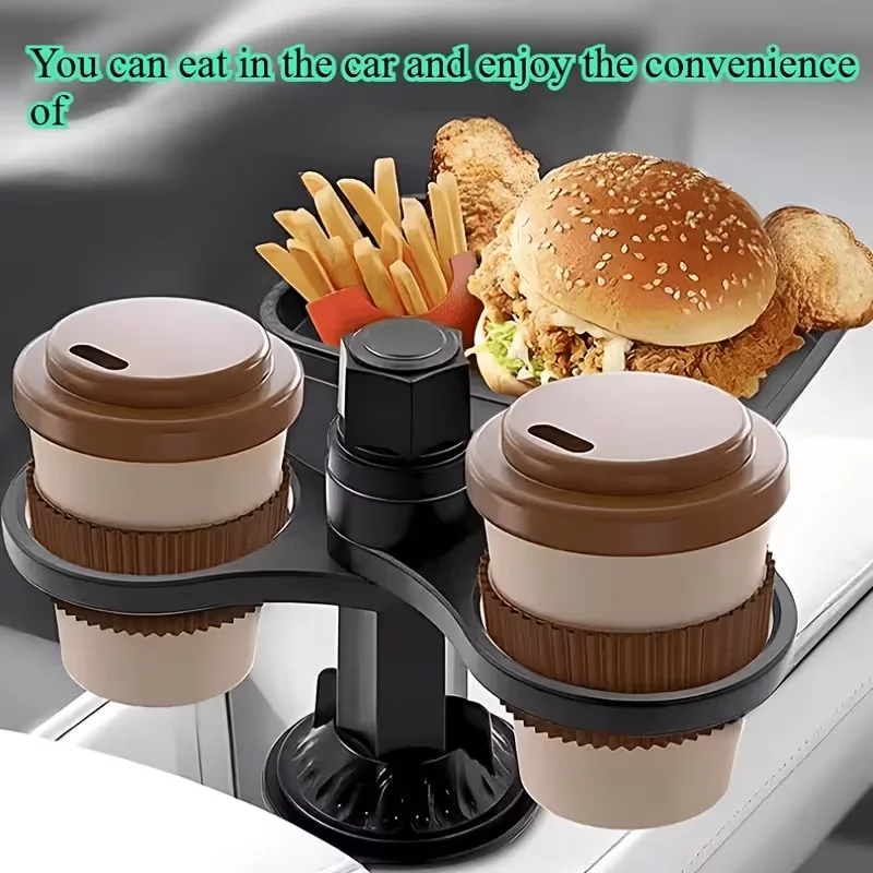 For Universal New 3 in 1 Detachable Car Cup Holder Tray Expandable Food Table 360 Rotating Design Sturdy Base Long Road Trips