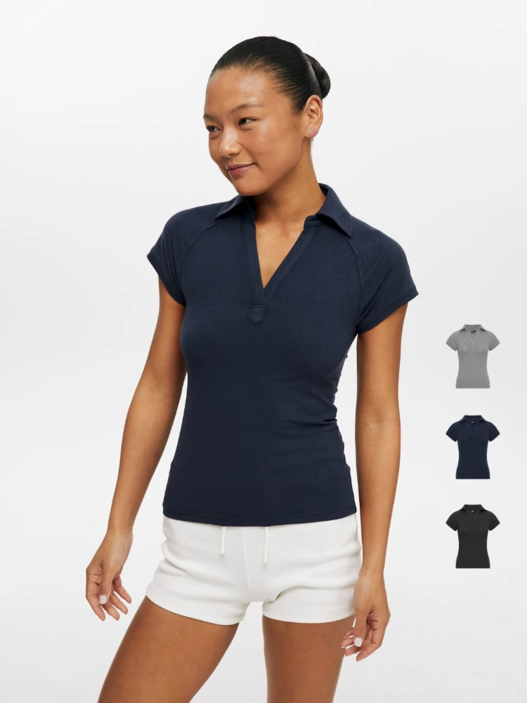 

Slim Fit ort Sve V-Ne irt Женский летний повседневный топ из дышащего полиэфирного волокна круглый топ