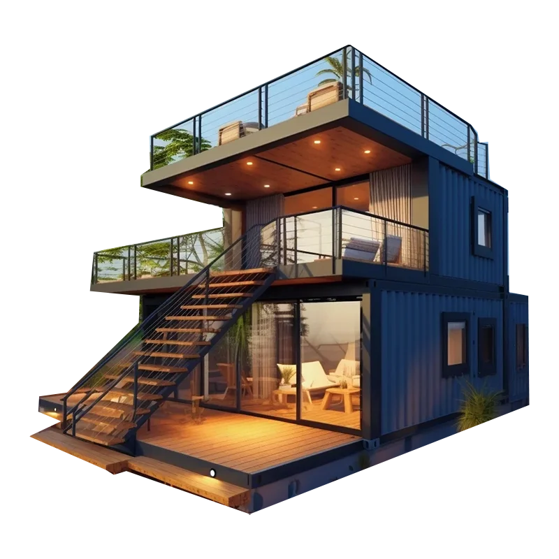 Maison conteneur terrasse du deuxième étage maison extérieure amovible en bois
