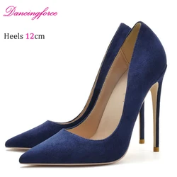 Classic Pointed Toe Wine Faux Suede 8 10 12CM Elegant Shallow Mouth Office Shoes Stiletto High Heels Women Pumps Plus Size 34-46