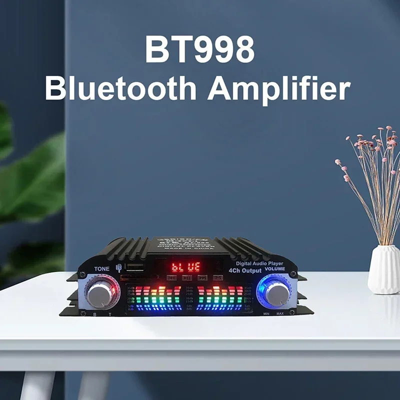 1600W Peak Power HiFi Sound Amplifier Digital 4 Channel Audio Amplifier Bluetooth Karaoke Player FM Radio Support Remote Control