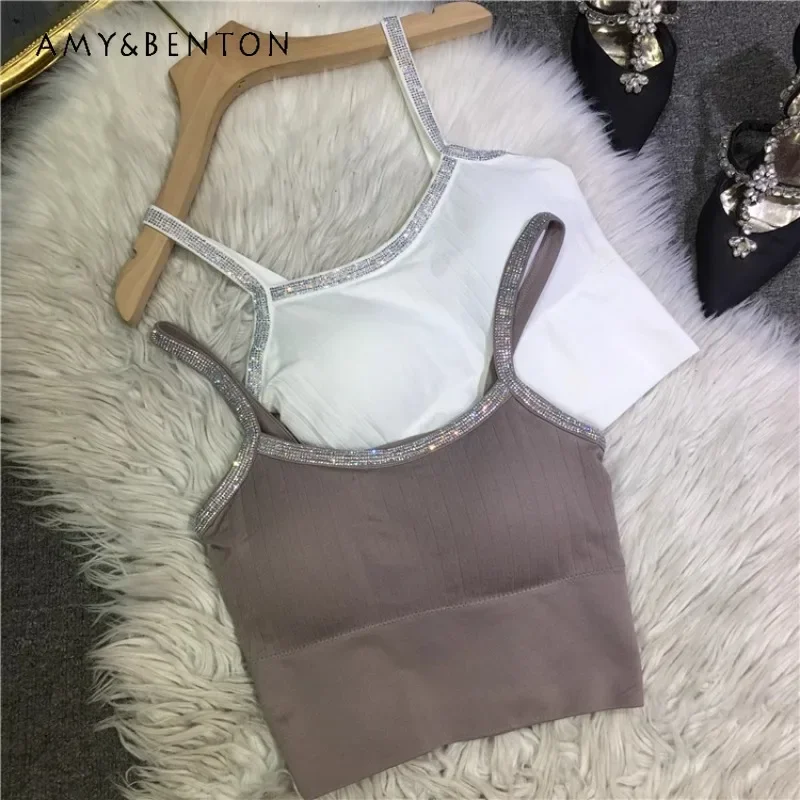 Heavy Embroidery Diamond Drills Beauty Back Female Slimming And Short Strap With Chest Pad Underwear Bandeau Slings Top Summer