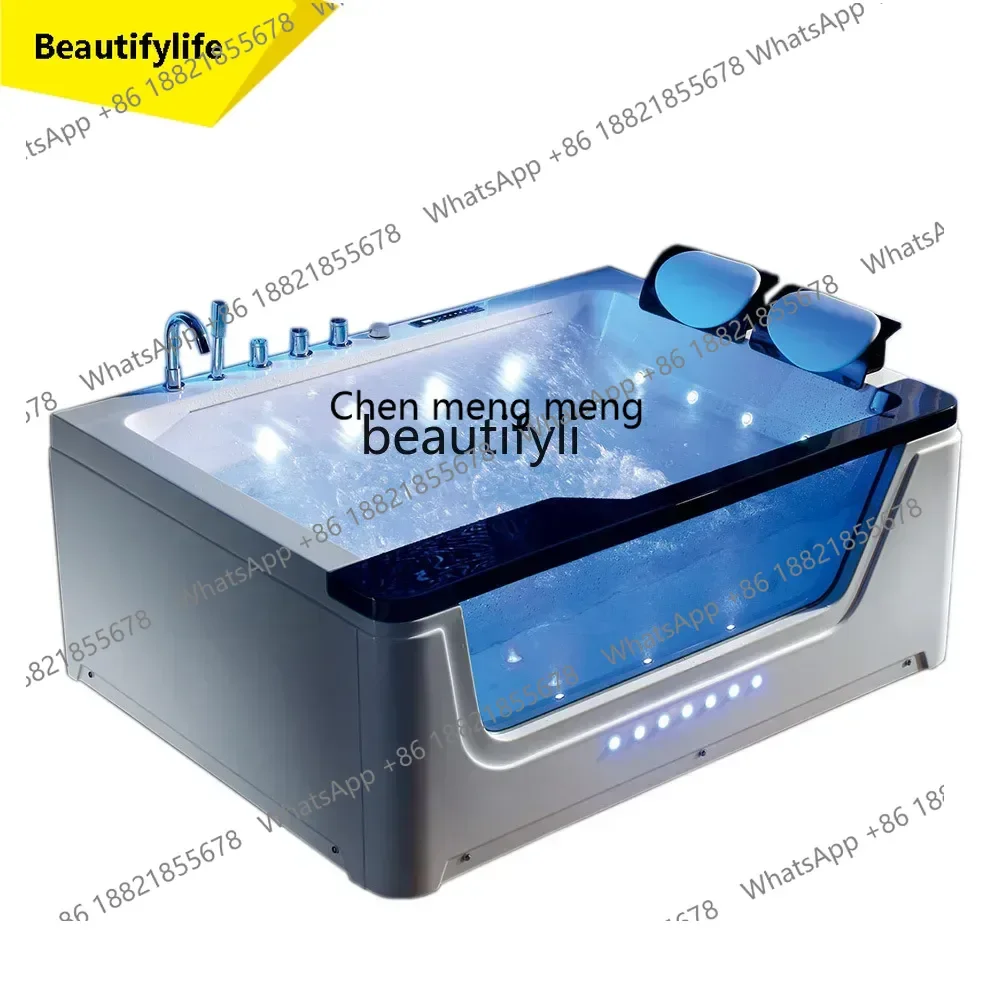 cn8350 ssFoshanFactory Massage Double Bathtub Can Add Constant Temperature Colorful Light Bubble Three-Side Skirt Spa Bubble Poo