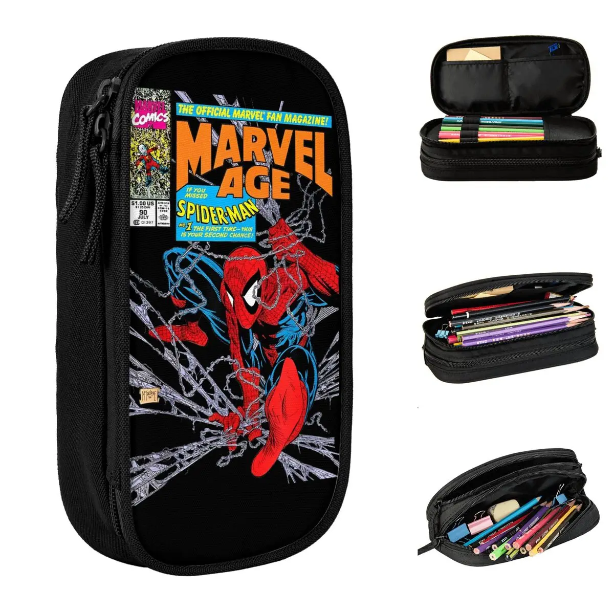 Comics Spider-Man 90s Pencil Cases Hero Spiderman Pen Holder Bag Student Big Capacity Students School Gifts Pencilcases