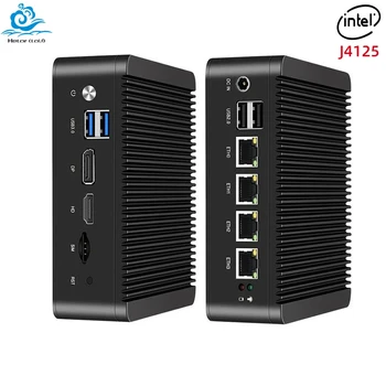 Helorpc Fanless Industrial Mini PC Intel J4125/N4000 Support Windows10/11 Linux Ubuntu Firewall Soft Router Pfsense Computer