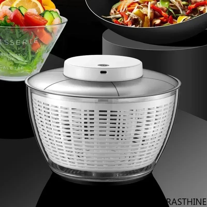 Electric Salad Spinner Vegetable Dehydrator Fruit Dryer Lettuce Dry Drainer and Wet Separation Draining Salad Kitchen Gadgets