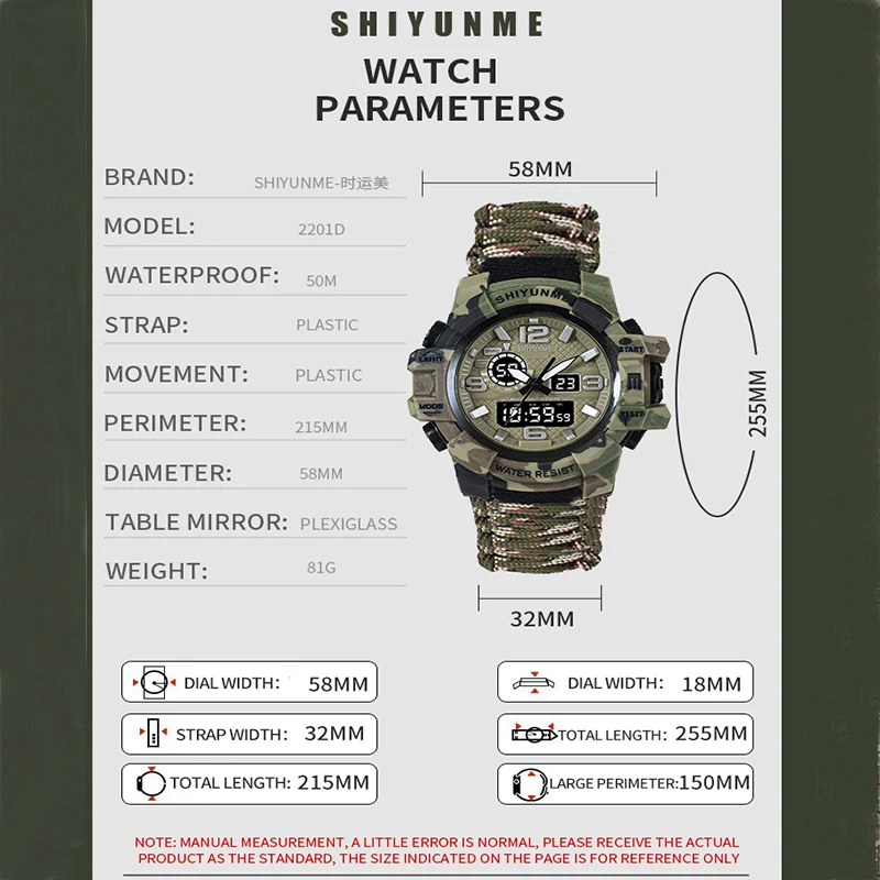 SHIYUNME Outdoor Survival Man Watch Multifunctional Waterproof Military Tactical Paracord Camping Hiking Emergency Men\'s Watches