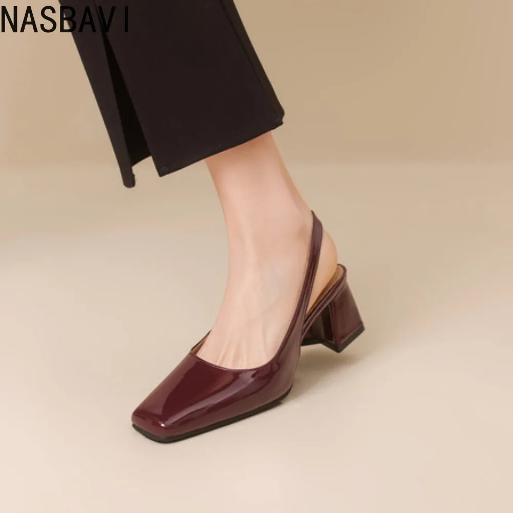 NASBAVI Vintage femmes bout carré pompes 6CM talons épais Slingback sandale chaussures dames été nouvelle femme dame femme sandales