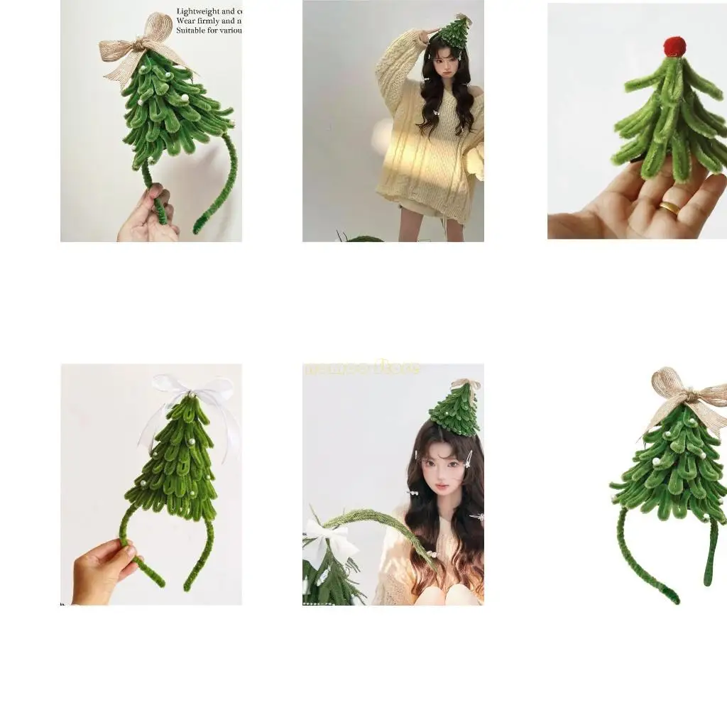 31BF Pine Tree Christmas Hairhoop Holiday Gathering Headband/Hairclip Party Accessory