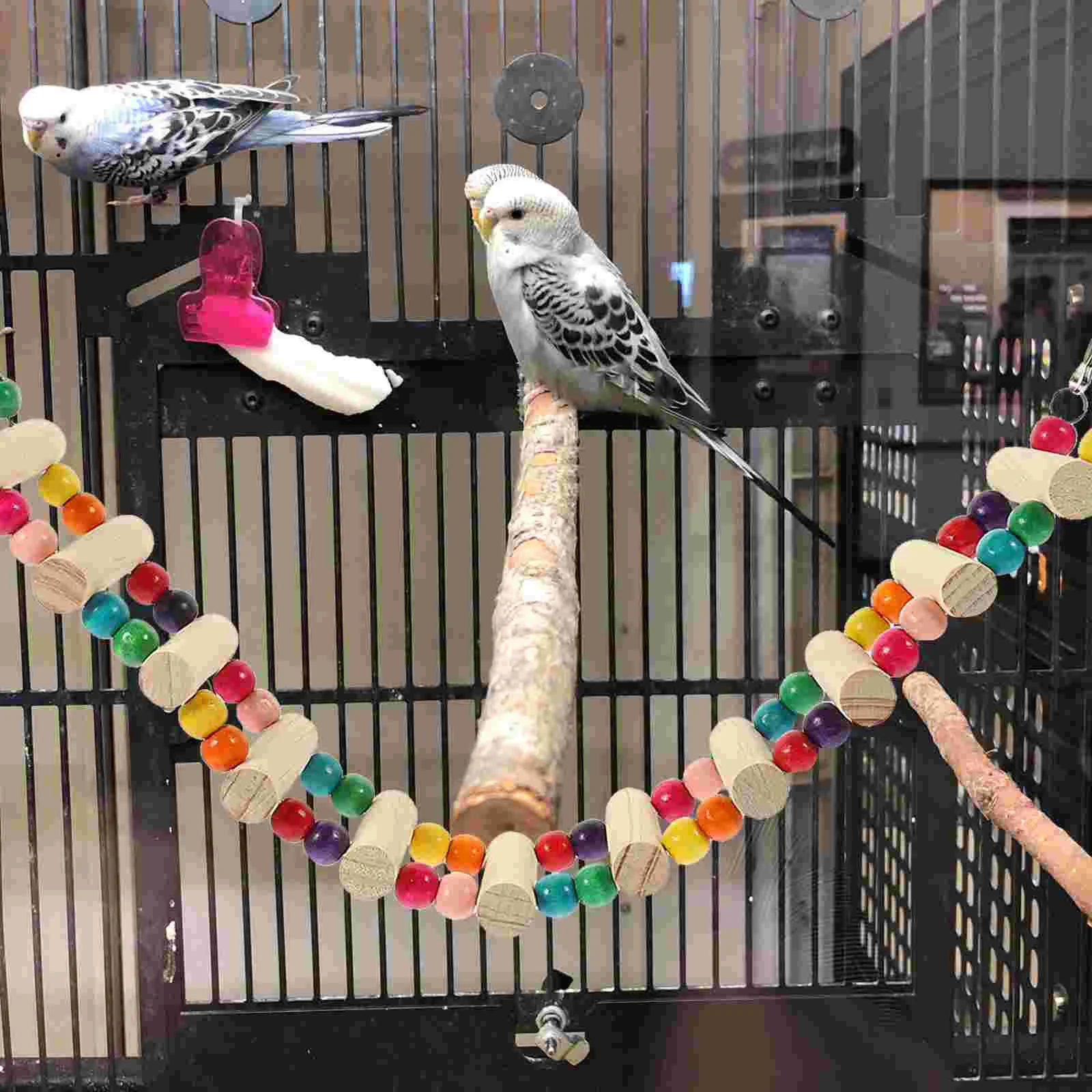 Bird Parrot Ladder Swing Bridge Natural Wooden Pet Hanging Chew Toy Cage Accessories Parakeet