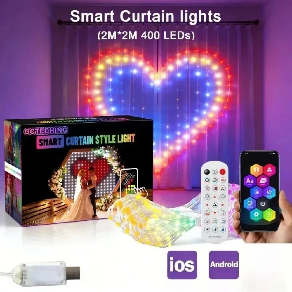 LED Pixel Curtain Lights Bluetooth APP Control RGB Smart String Lights DIY Window Decor for Home Party view 5