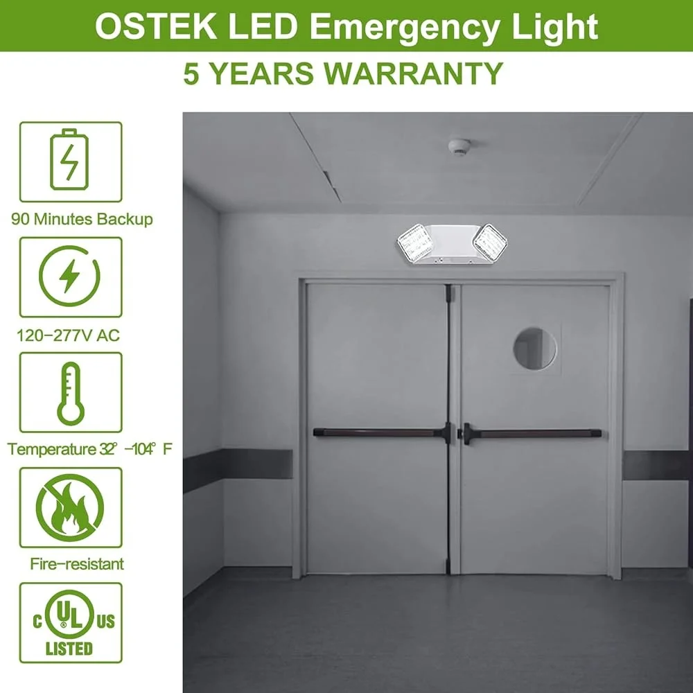 Emergency Light Battery Backup Adjustable Heads UL Listed Power Failure High Output Indoor Wall Ceiling Mount Emergency Exit