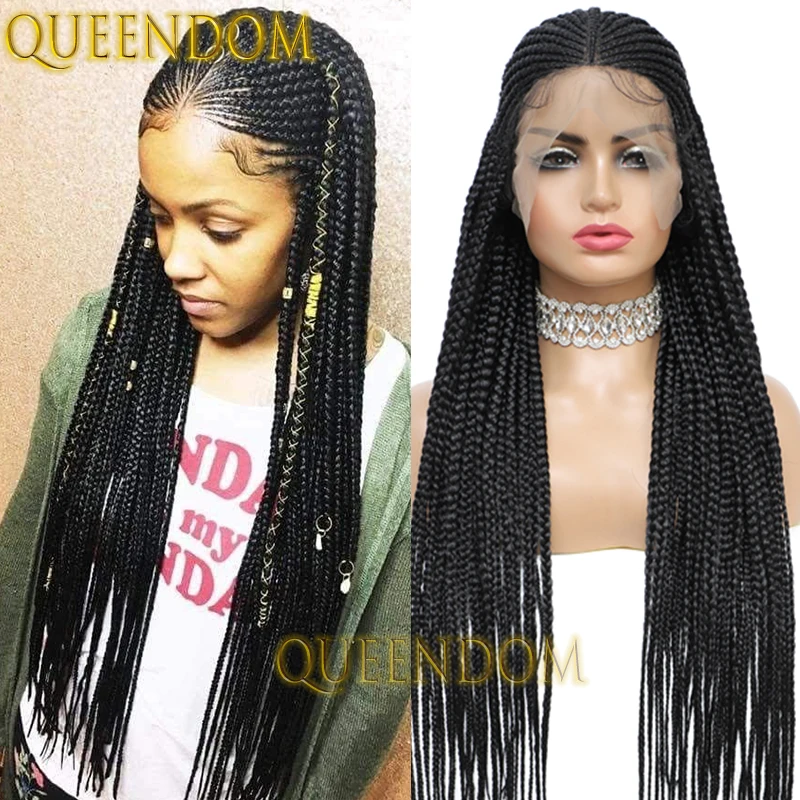 

36 Inch Synthetic Goddess Braid Wig Knotless 13X8 Lace Frontal Box Braids Wig For Black Women Crochet Cornrow Plaits Braided Wig