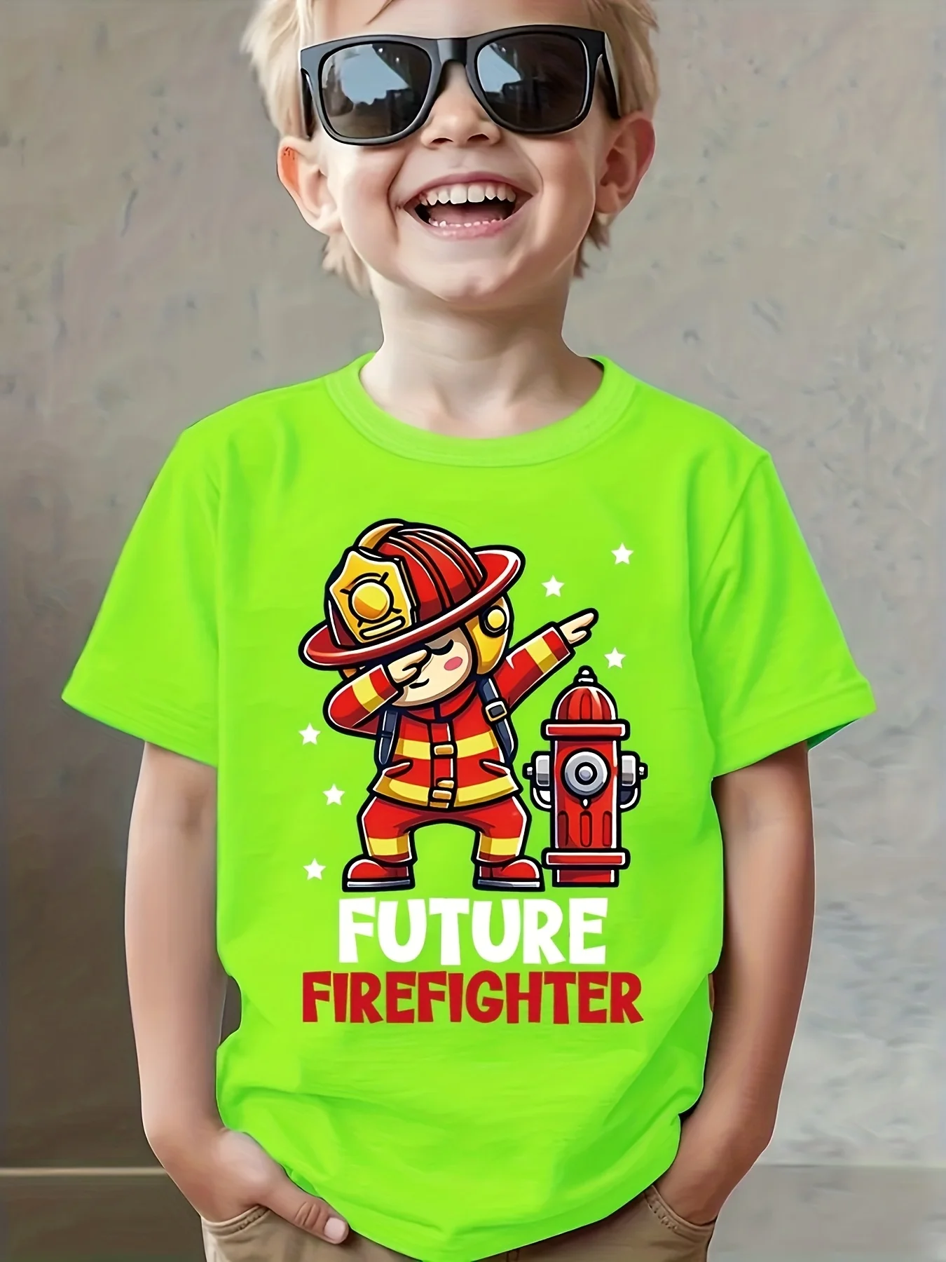 Future Firefighter Children's T-shirt Creative Children's Clothing Short Sleeved Top Casual Lightweight Parent-child Clothing