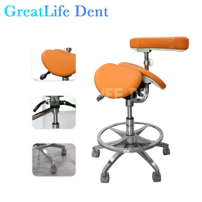 GreatLife Dental Ergonomic Beauty Salon Barber Tattoo PU Saddle Foot Pedal lifting Swivel Adjustable Mute Wheel Doctor Chair