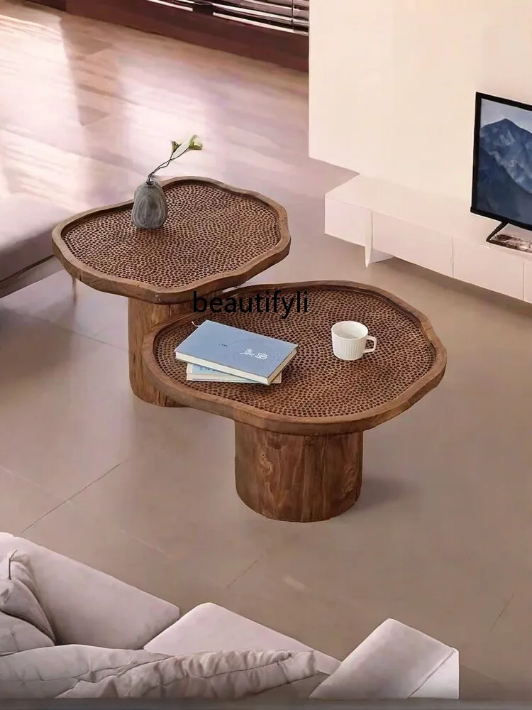 Sili Style Solid Wood Small Coffee Table Table Side  Small Apartment Living Room Home Balcony Small round Table