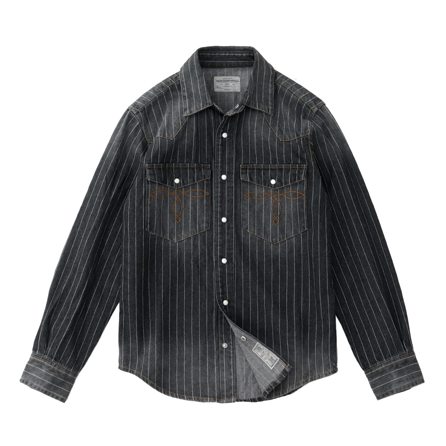 Vintage denim shirt men washed to do old tooling striped casual May Khaki spring and autumn long sleeve shirt