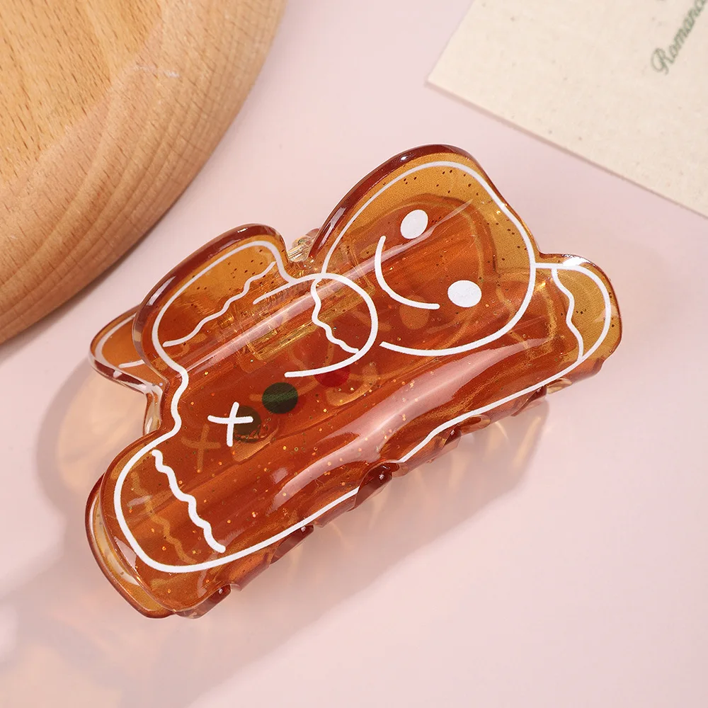 

Cute Cartoon Gingerbread Man Acrylic Hair Claw Christmas Series Claw Clips Winter Hair Clips Hair Accessories for Women Girls