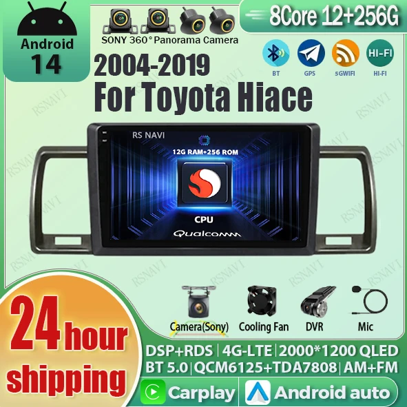 

Android 14 wifi+4G Carplay Car Radio For Toyota Hiace 2015 - 2018 Navigation GPS Video Player Stereo Multimedia DSP DVD BT 8core
