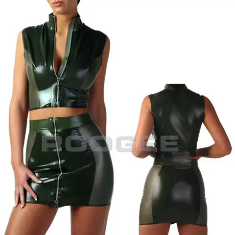 Women 's latex sets  jacket and skirt