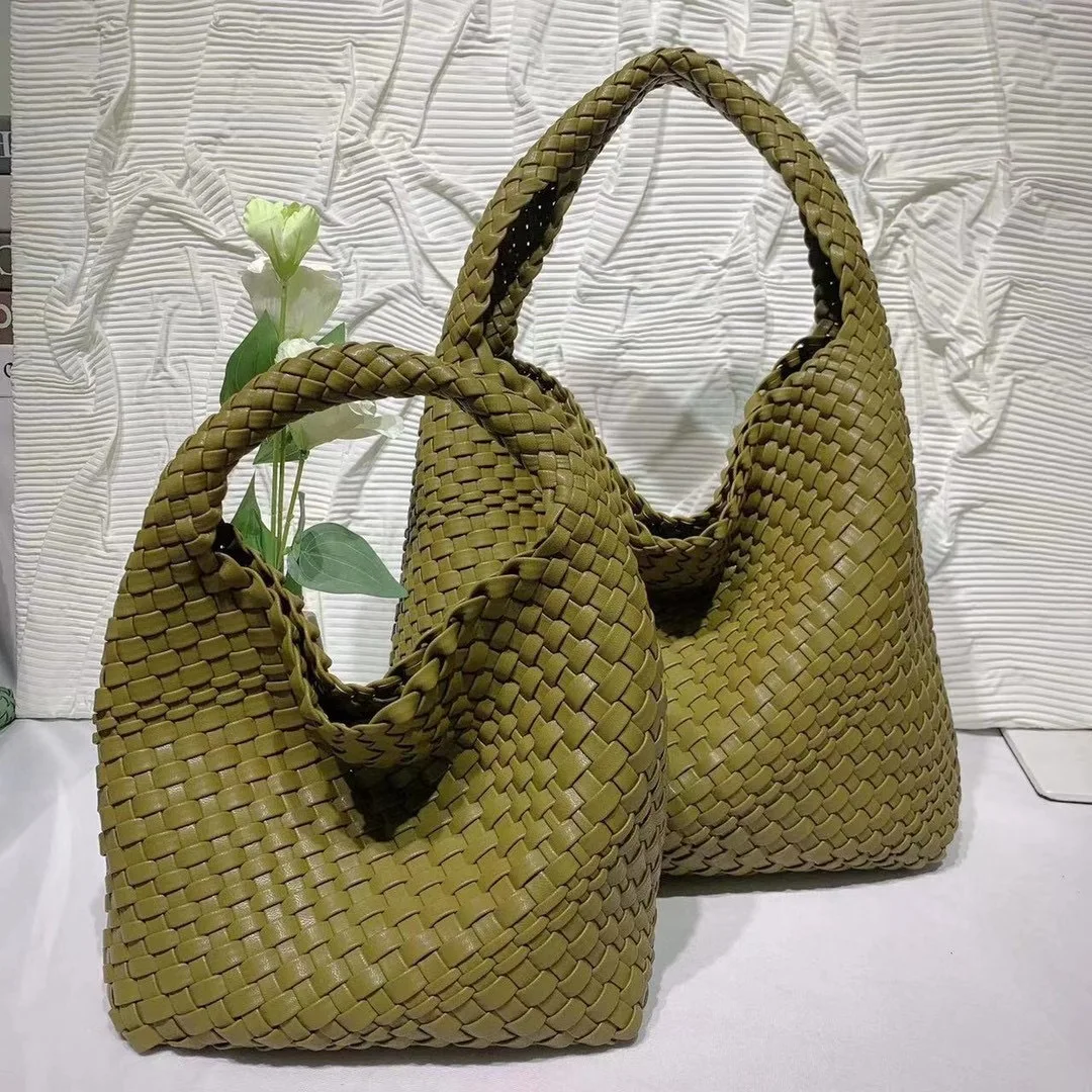 

PU soft leather women's woven Tote bag, large capacity bucket composite bag, shopping travel handbag.