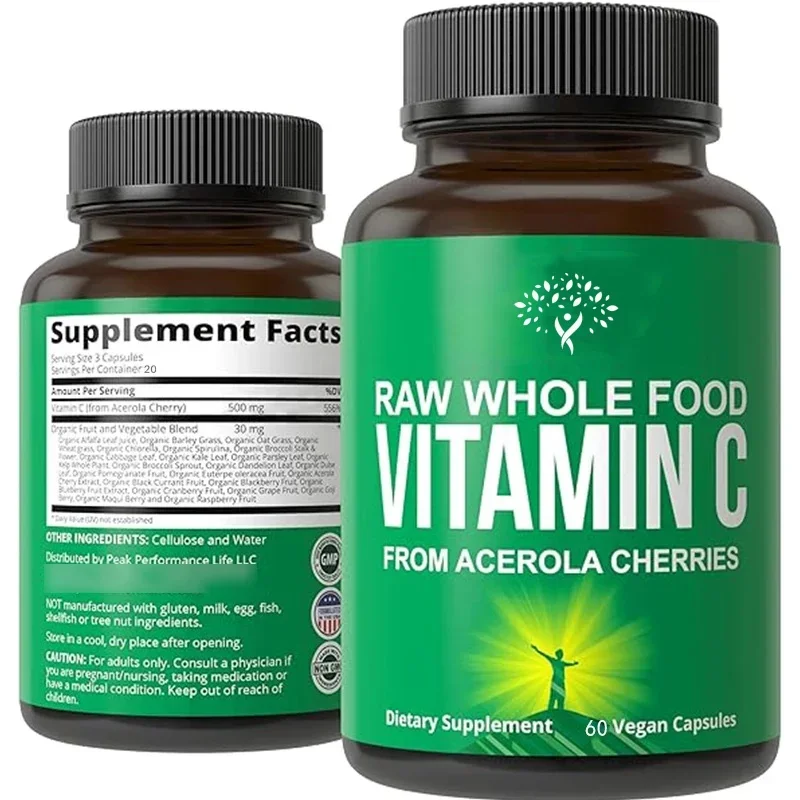 ベジタリアンソースからのビタミンCサプリメント60カプセル - 針葉樹チェリーからの天然ビタミンCカプセル